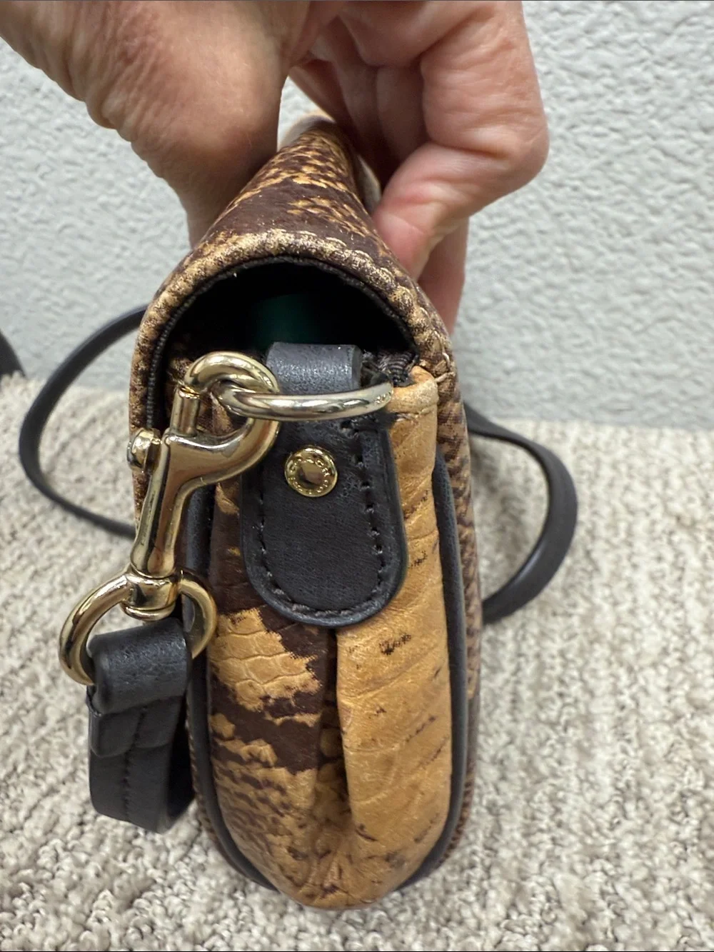 Vintage Y2K Coach Snake-Embossed Crossbody Bag in Brown and Black